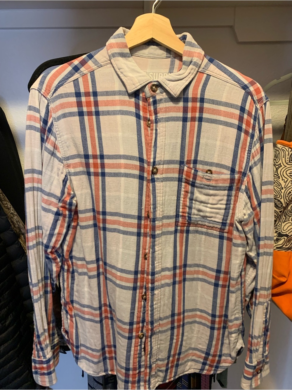 Mossimo Supply Co. Men's Plaid Button-Down Shirt - White, Blue & Orange